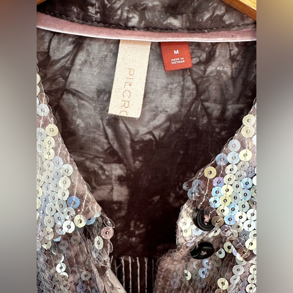 Pilcro Metallic Sequin Blouse in Silver and Black - Picture 6 of 14